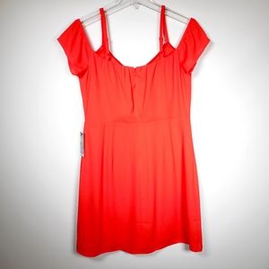 NWT Express Coral Orange Sz 12 Mini Dress Cold Shoulder Lovecore Date Night